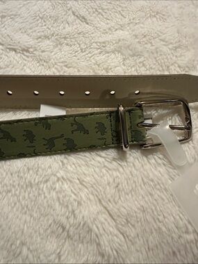 wonder nation Olive Green Dino Print Kids Belt with Silver Buckle